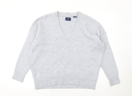 Superdry Women Grey V-Neck Wool Blend Pullover Jumper Size 10