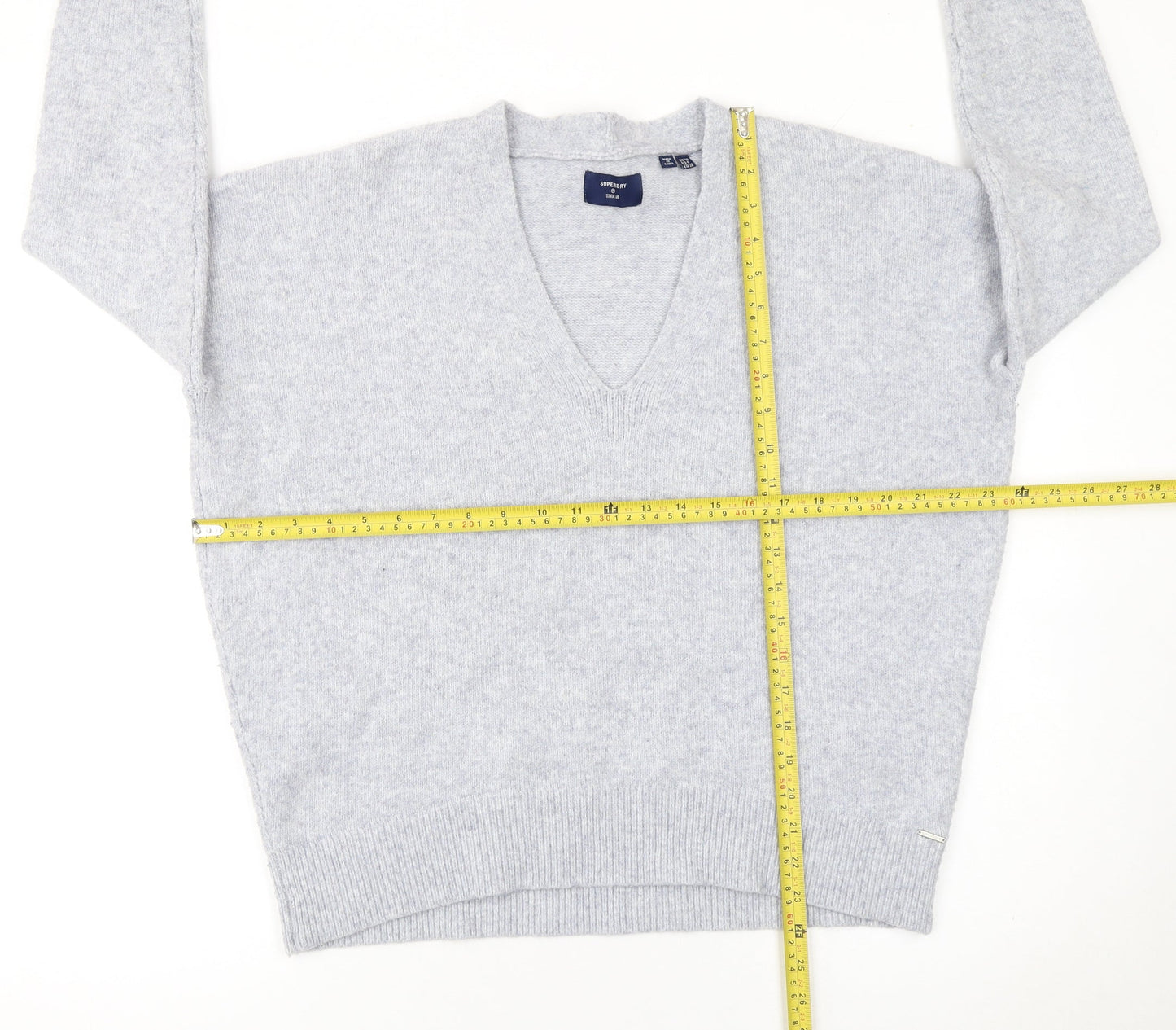 Superdry Women Grey V-Neck Wool Blend Pullover Jumper Size 10