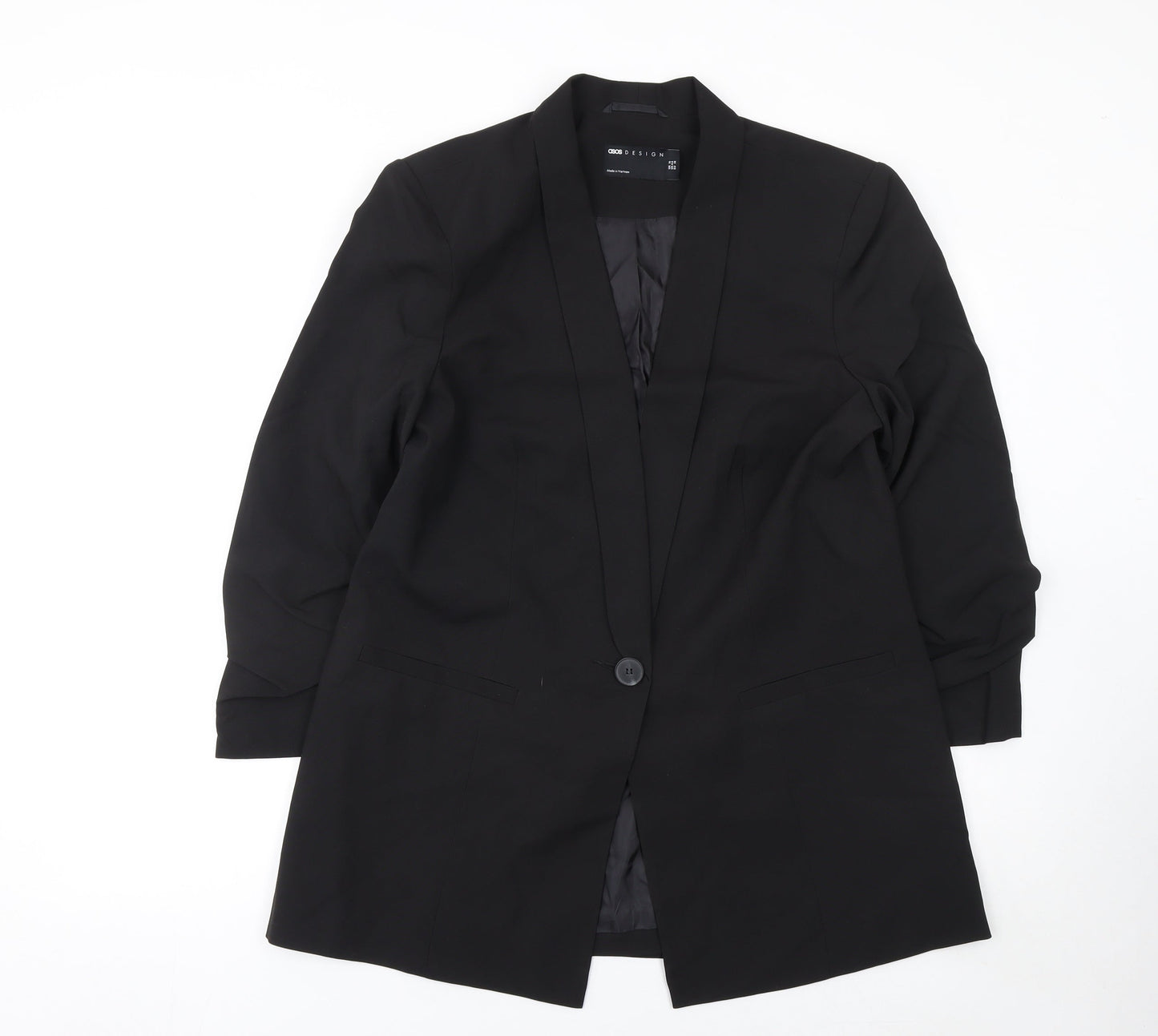 ASOS Design Womens Black Longline Single-Breasted Suit Blazer UK 16