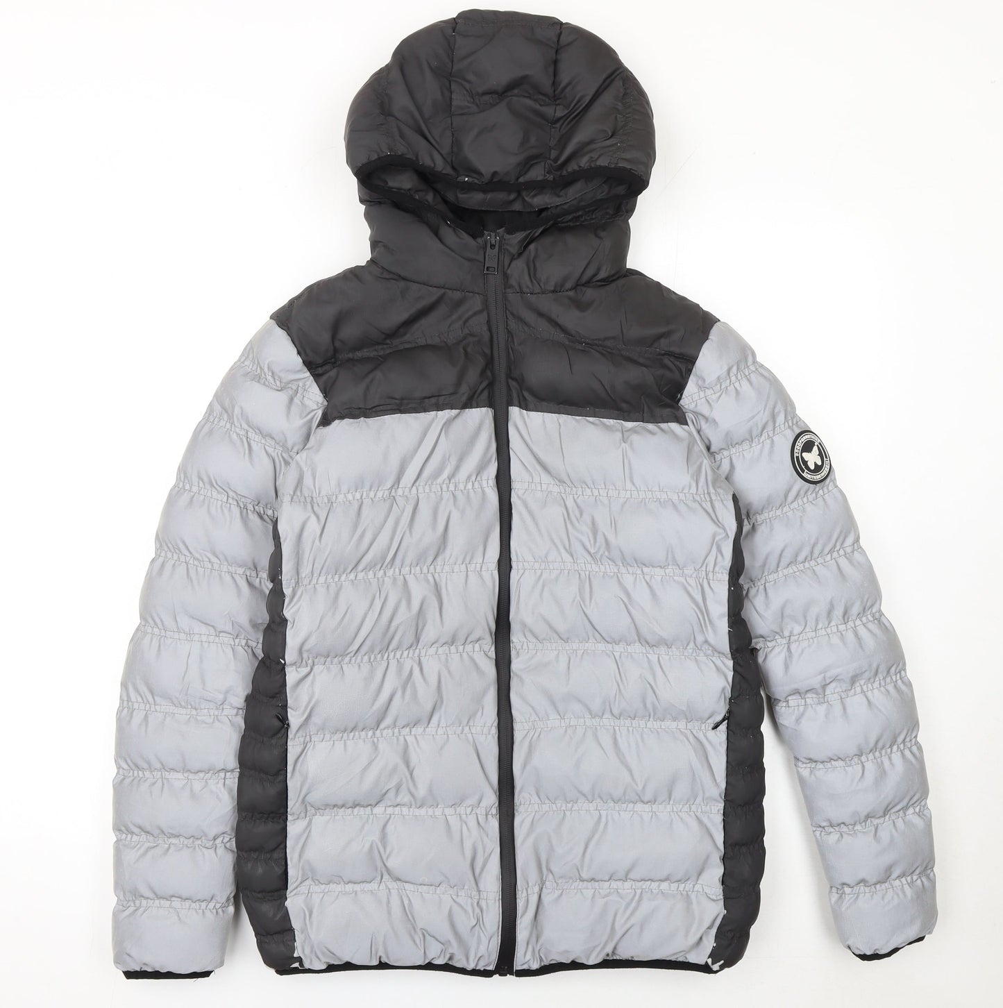 GOODFORNOTHING Boys Grey Colourblock Hooded Puffer Jacket 13-15 Years