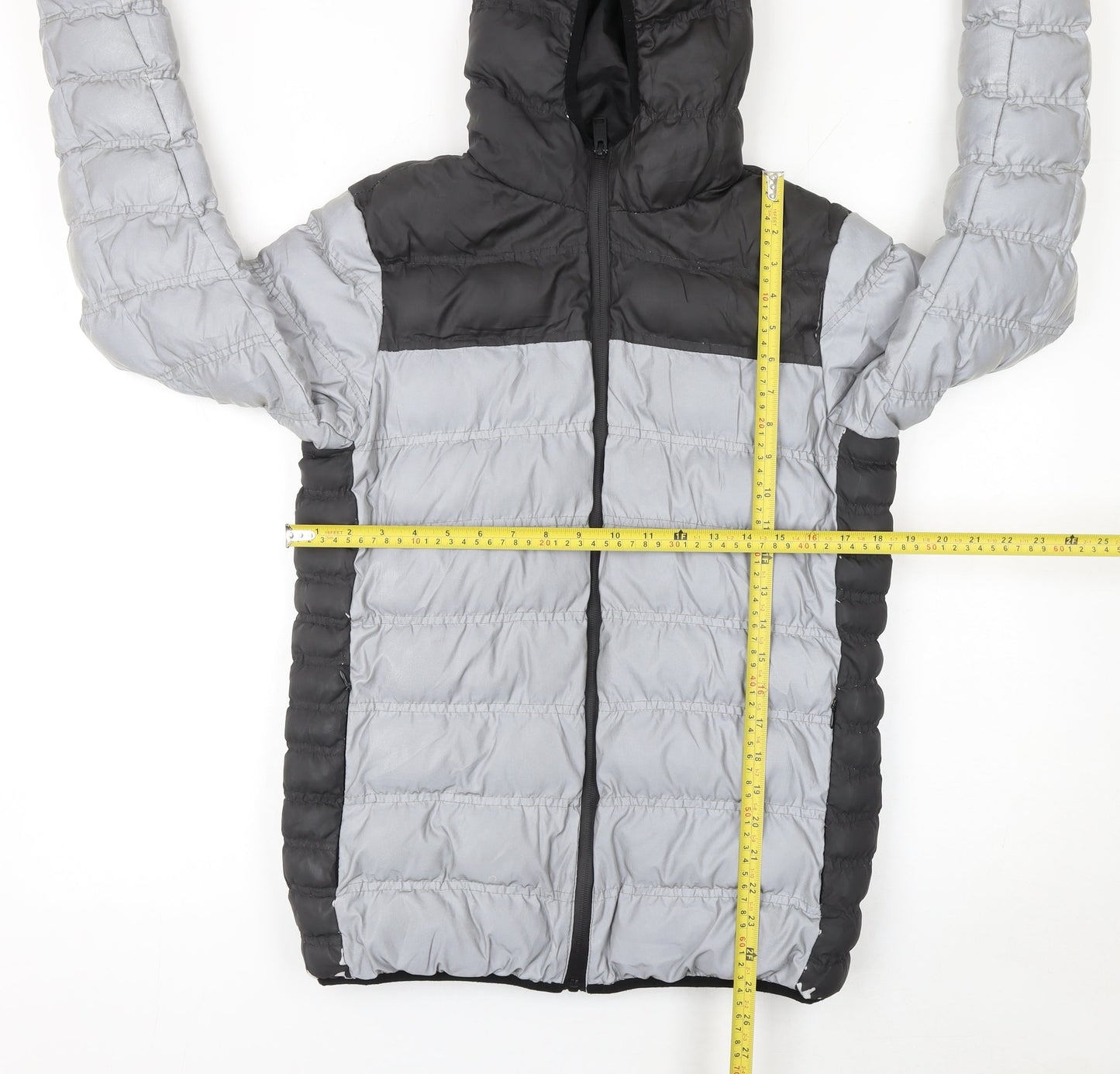 GOODFORNOTHING Boys Grey Colourblock Hooded Puffer Jacket 13-15 Years