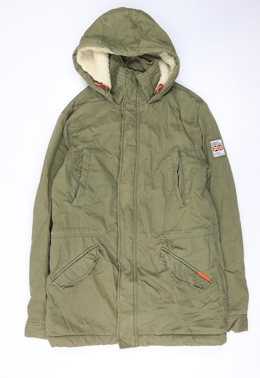 Superdry Women Green Cotton Hooded Parka Jacket L