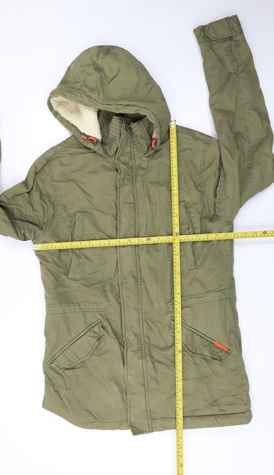 Superdry Women Green Cotton Hooded Parka Jacket L