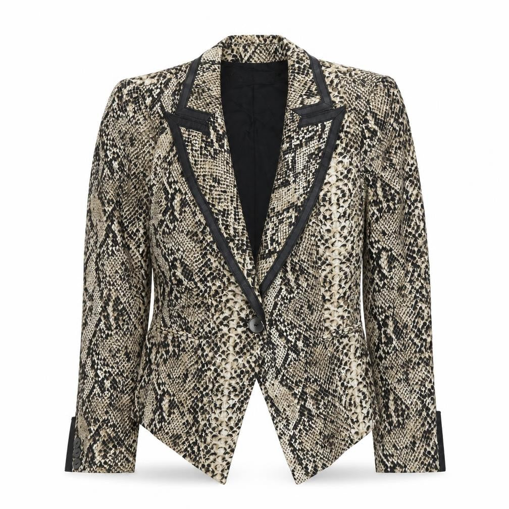 Zara Woman Beige Snake Print Blazer Jacket Small Single-Breasted