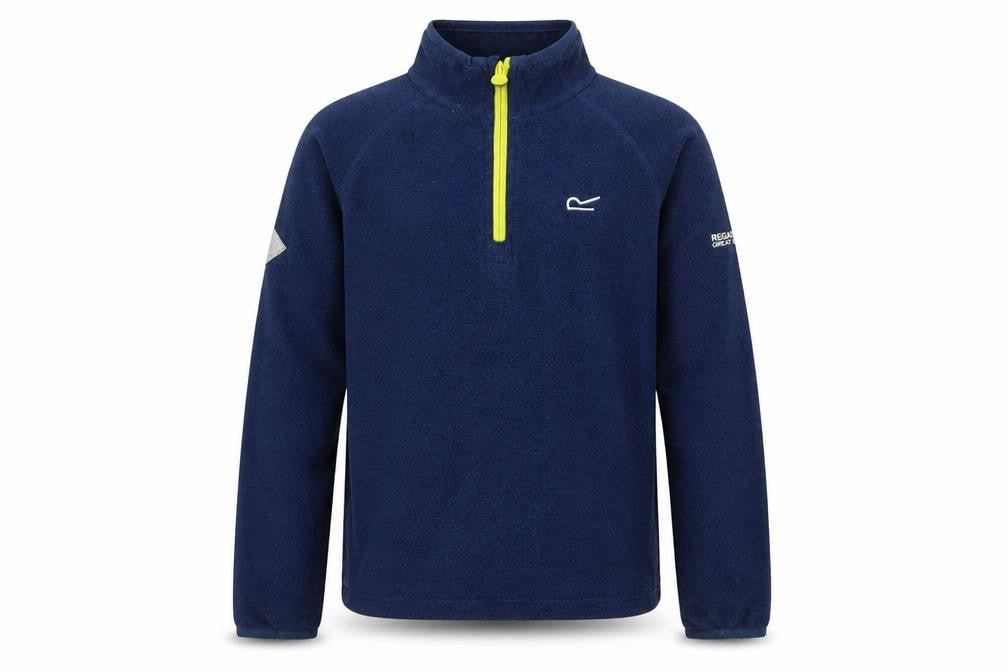 Front view of Regatta boys’ blue fleece 1/4 zip outdoor sweatshirt 11-12 years