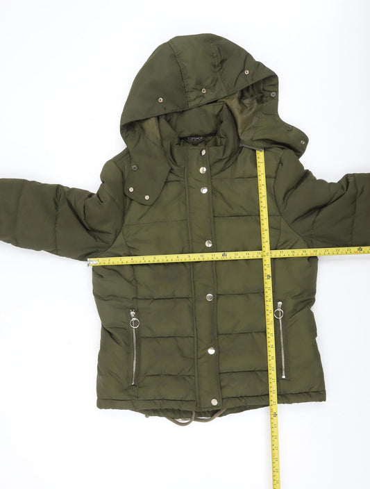 Topshop Women Green Size 14 Hooded Puffer Jacket Winter Coat