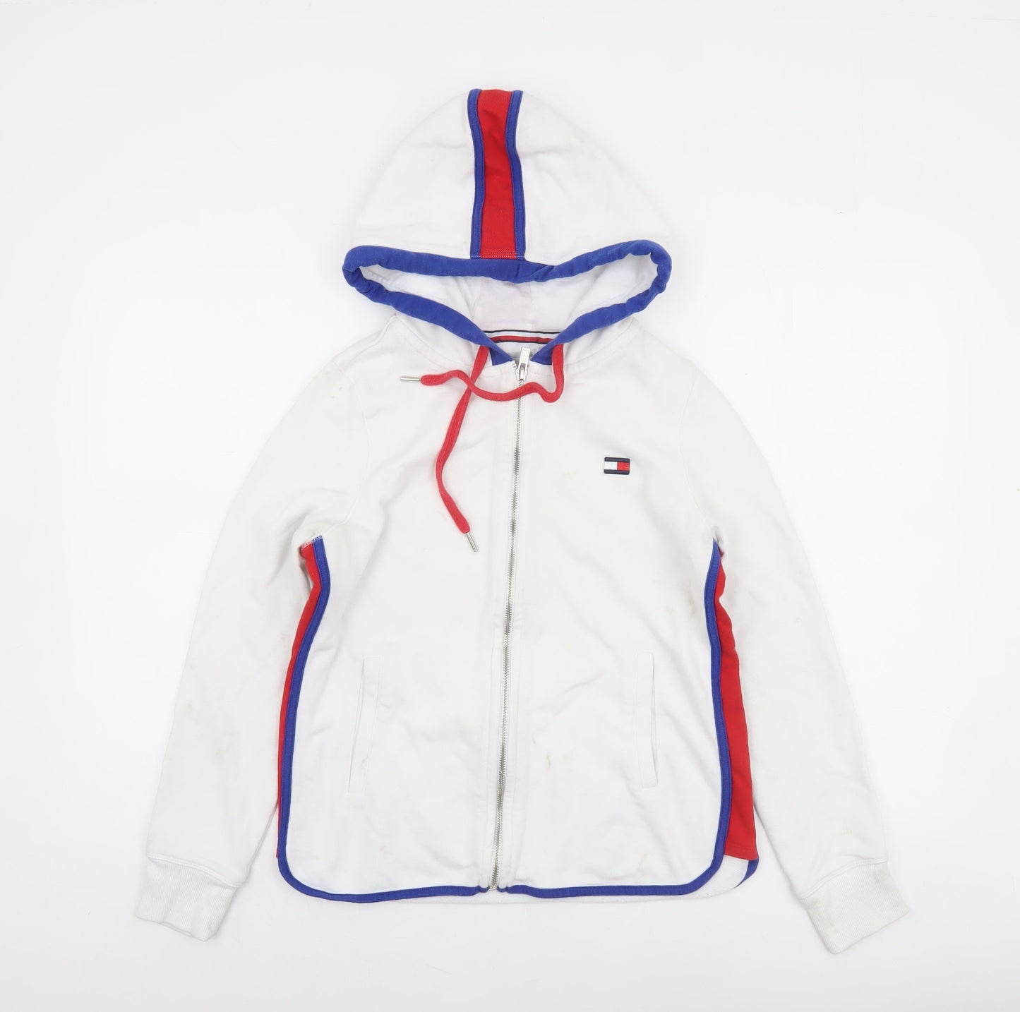 Tommy Hilfiger Women White Full Zip Hoodie Size S Red Blue Trim Sport Style
