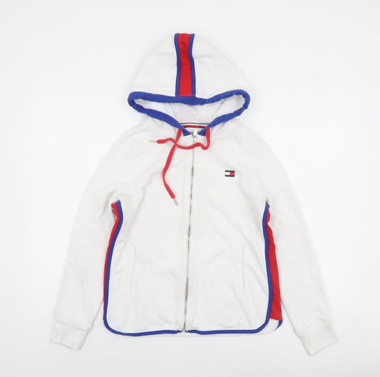 Tommy Hilfiger Women White Full Zip Hoodie Size S Red Blue Trim Sport Style