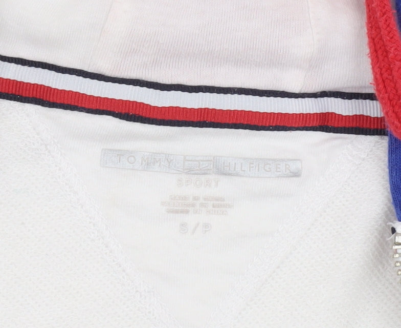 Tommy Hilfiger Women White Full Zip Hoodie Size S Red Blue Trim Sport Style