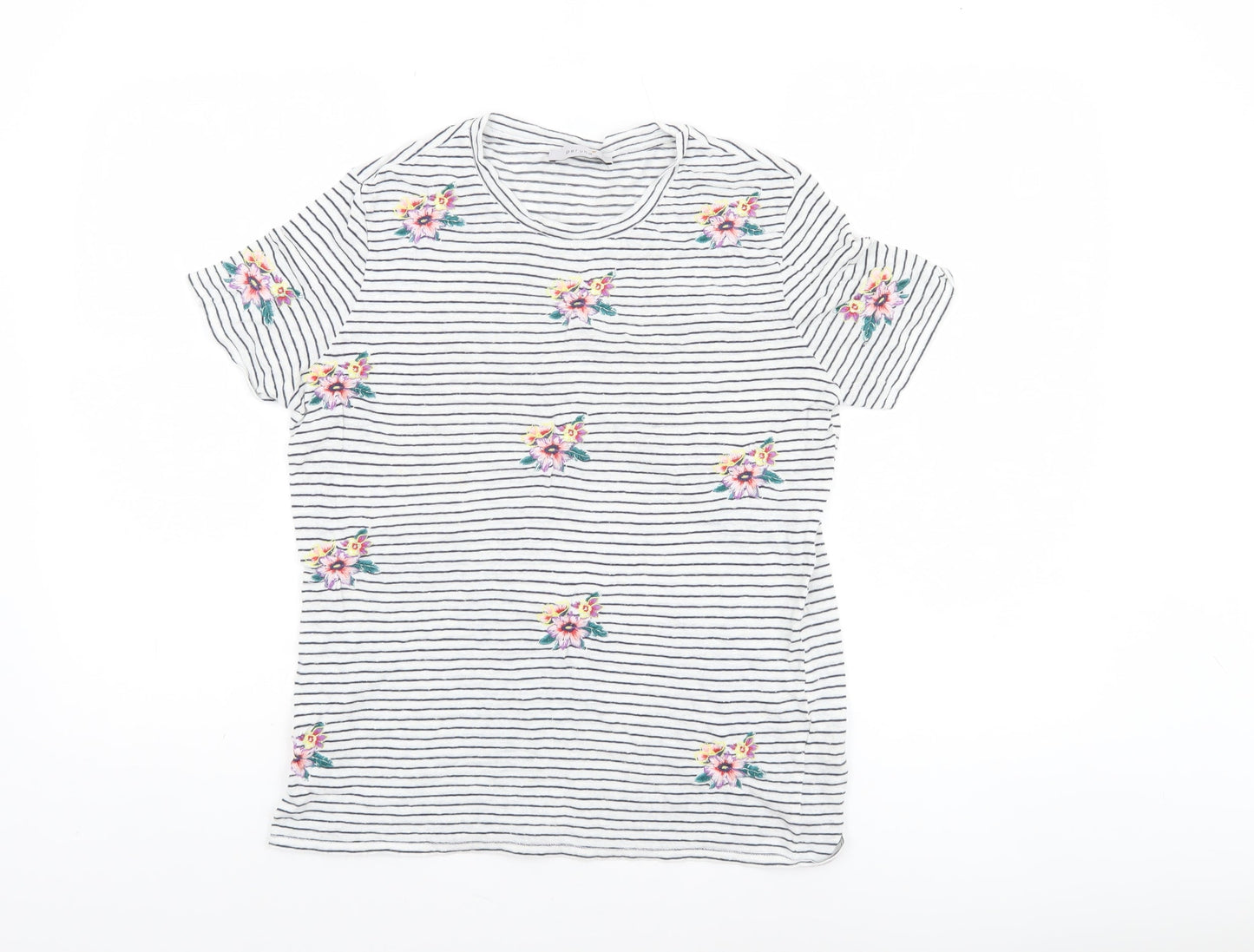 Marks and Spencer Women’s Ivory Floral Embroidered Striped T-Shirt Size 10