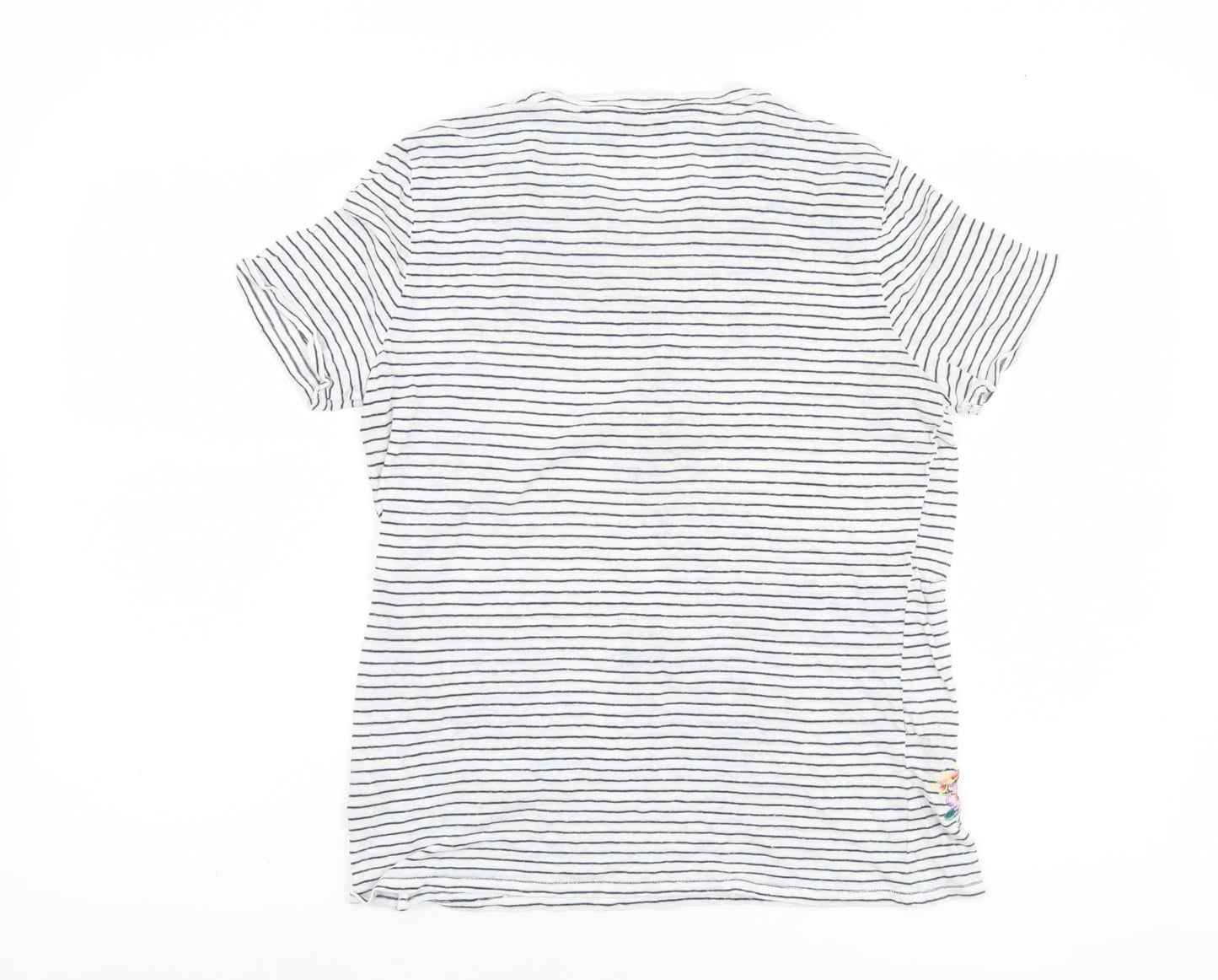 Marks and Spencer Women’s Ivory Floral Embroidered Striped T-Shirt Size 10