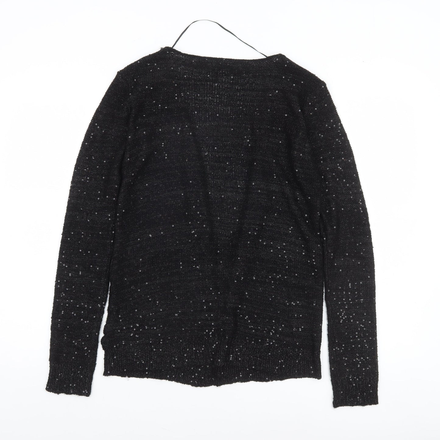 Vila Women’s Black Sequin Open-Knit Long Sleeve Cardigan Size S
