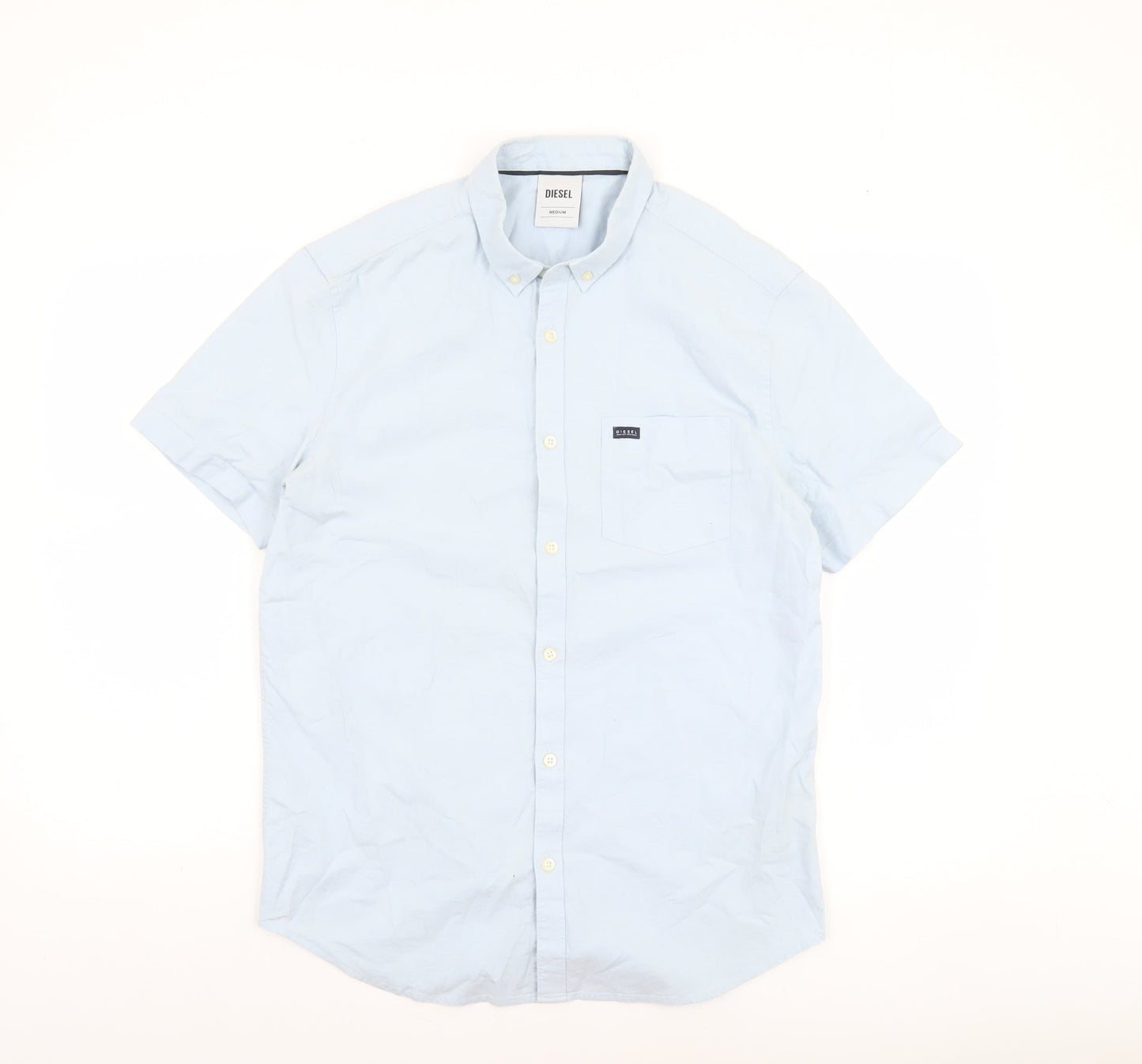 Diesel Men's Blue Short Sleeve Button-Up Cotton Shirt Size M