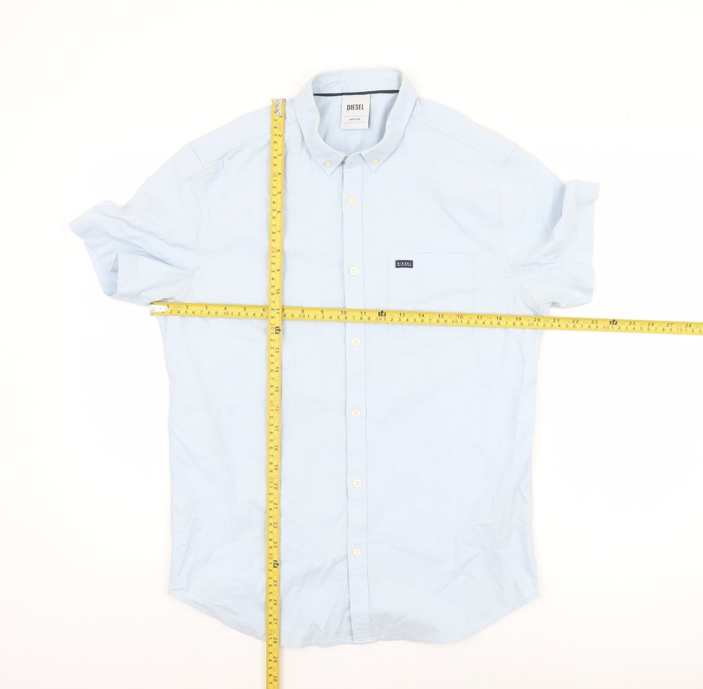 Diesel Men's Blue Short Sleeve Button-Up Cotton Shirt Size M