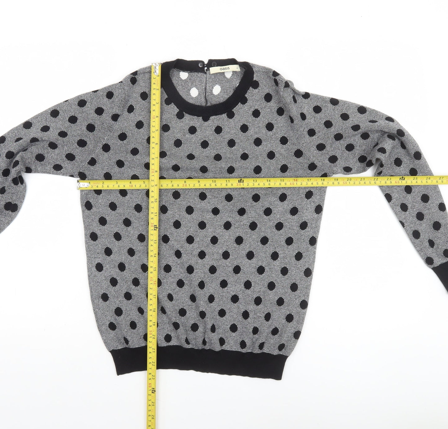 Oasis Women Grey Polka Dot Cotton Knit Jumper Medium