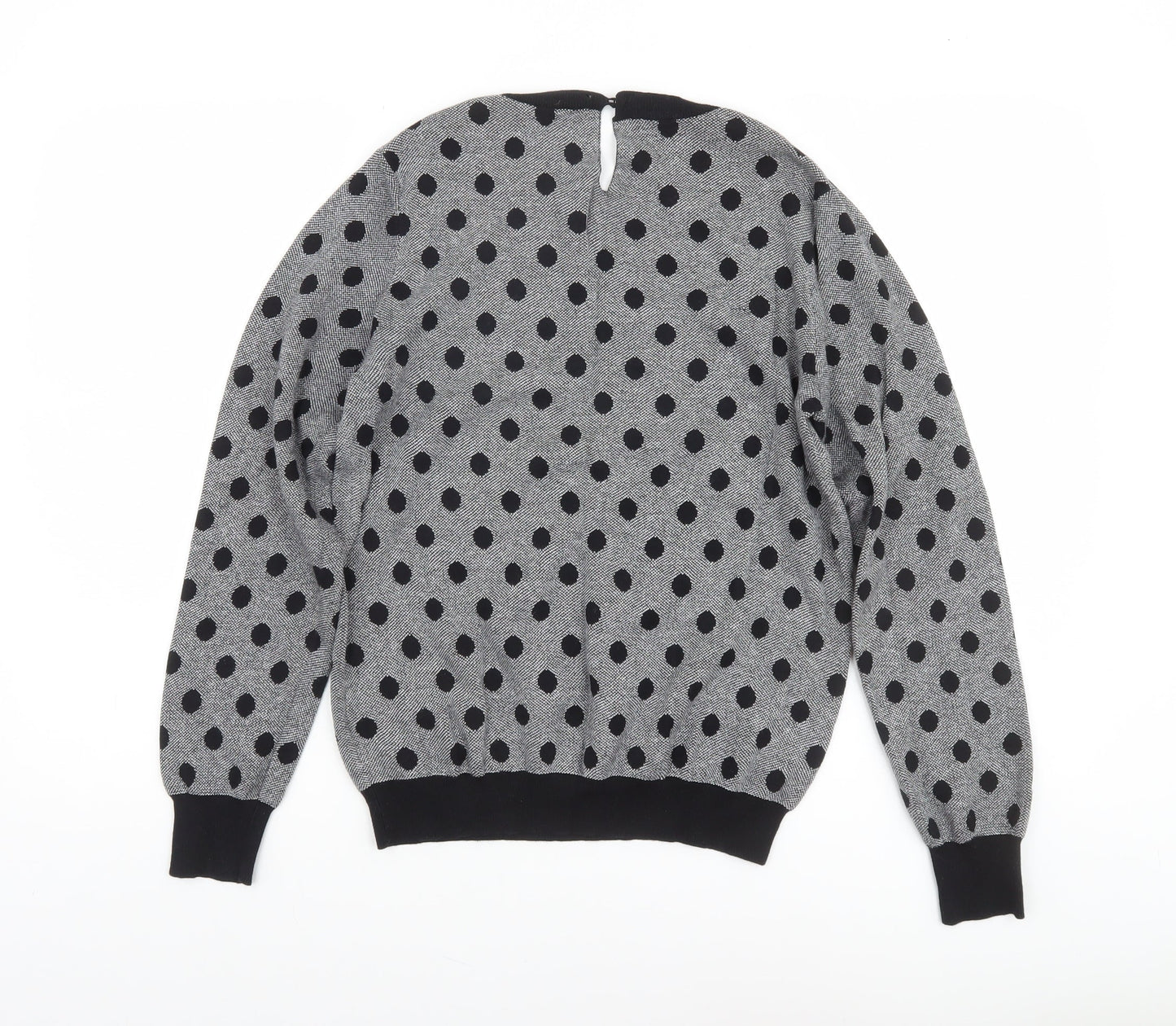 Oasis Women Grey Polka Dot Cotton Knit Jumper Medium