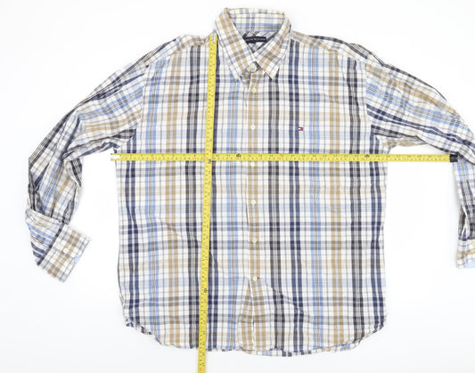 Tommy Hilfiger Men's Blue Beige Plaid Long Sleeve Button-Up Shirt XXL