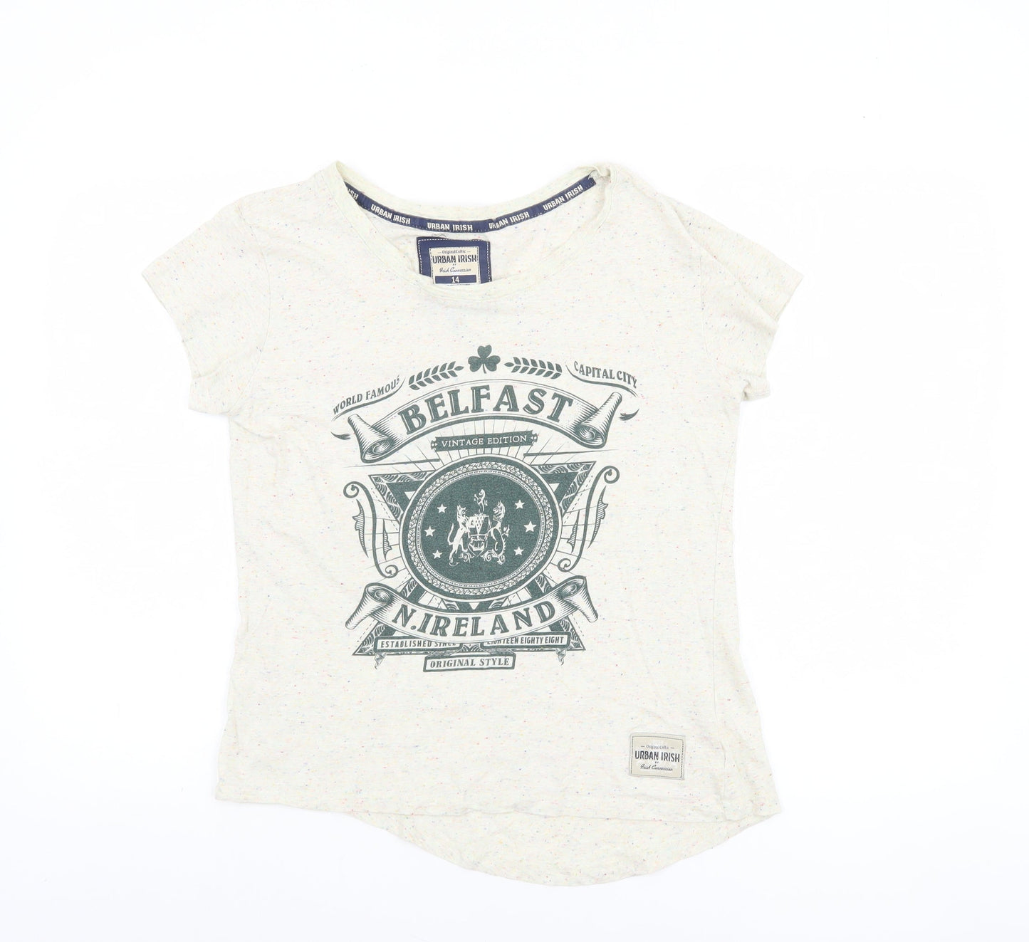 Urban Irish Womens Ivory Short Sleeve Graphic T-Shirt Size 14