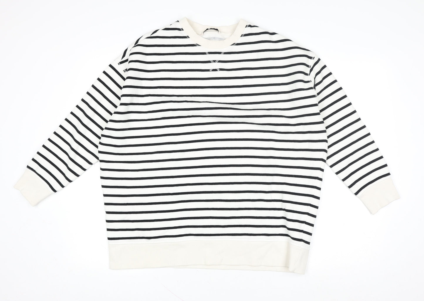 Tu Woman Black & White Striped Pullover Sweatshirt Size M
