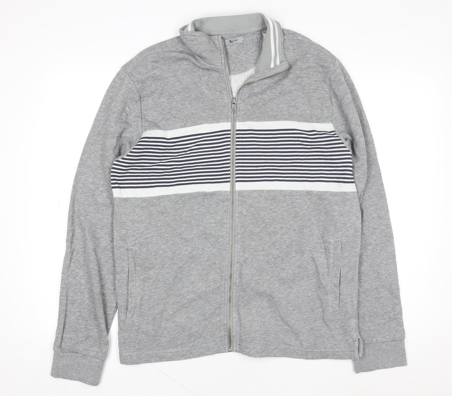 Tu Men Grey Striped Full Zip Cotton Blend Jacket Size M