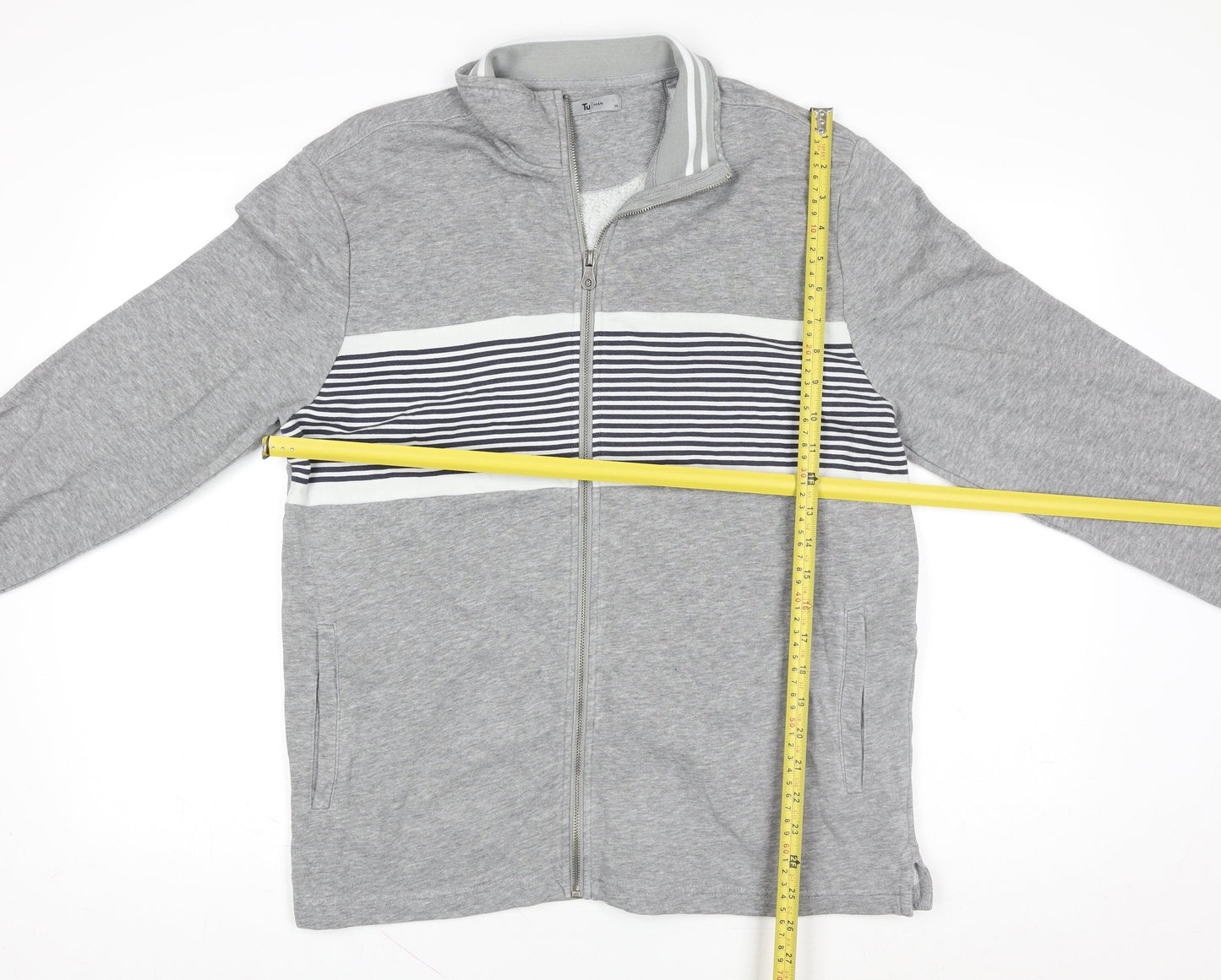 Tu Men Grey Striped Full Zip Cotton Blend Jacket Size M