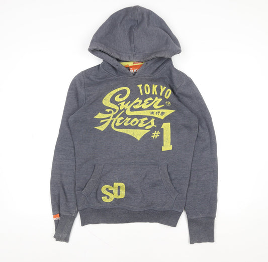 Superdry Men's Grey Pullover Hoodie Small Tokyo Superheroes Graphic