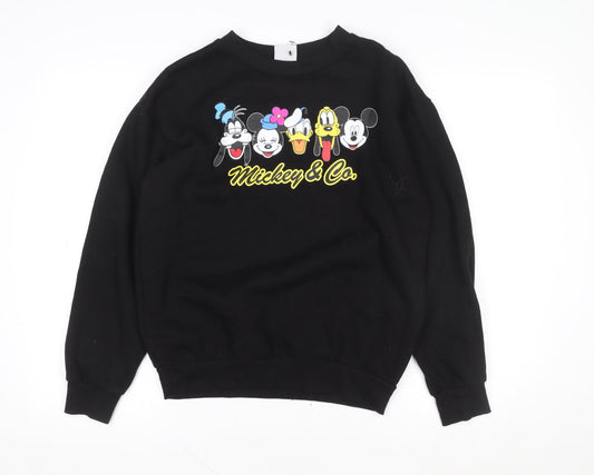 Disney Womens Black Mickey & Co. Crew Neck Pullover Sweatshirt Size S