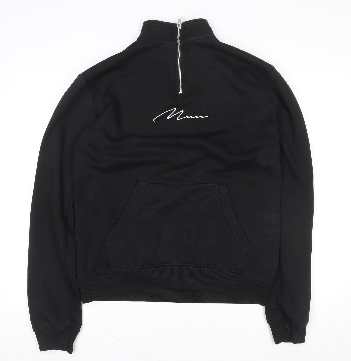 boohooMAN Men’s Black 1/4 Zip Embroidered Sweatshirt Size M