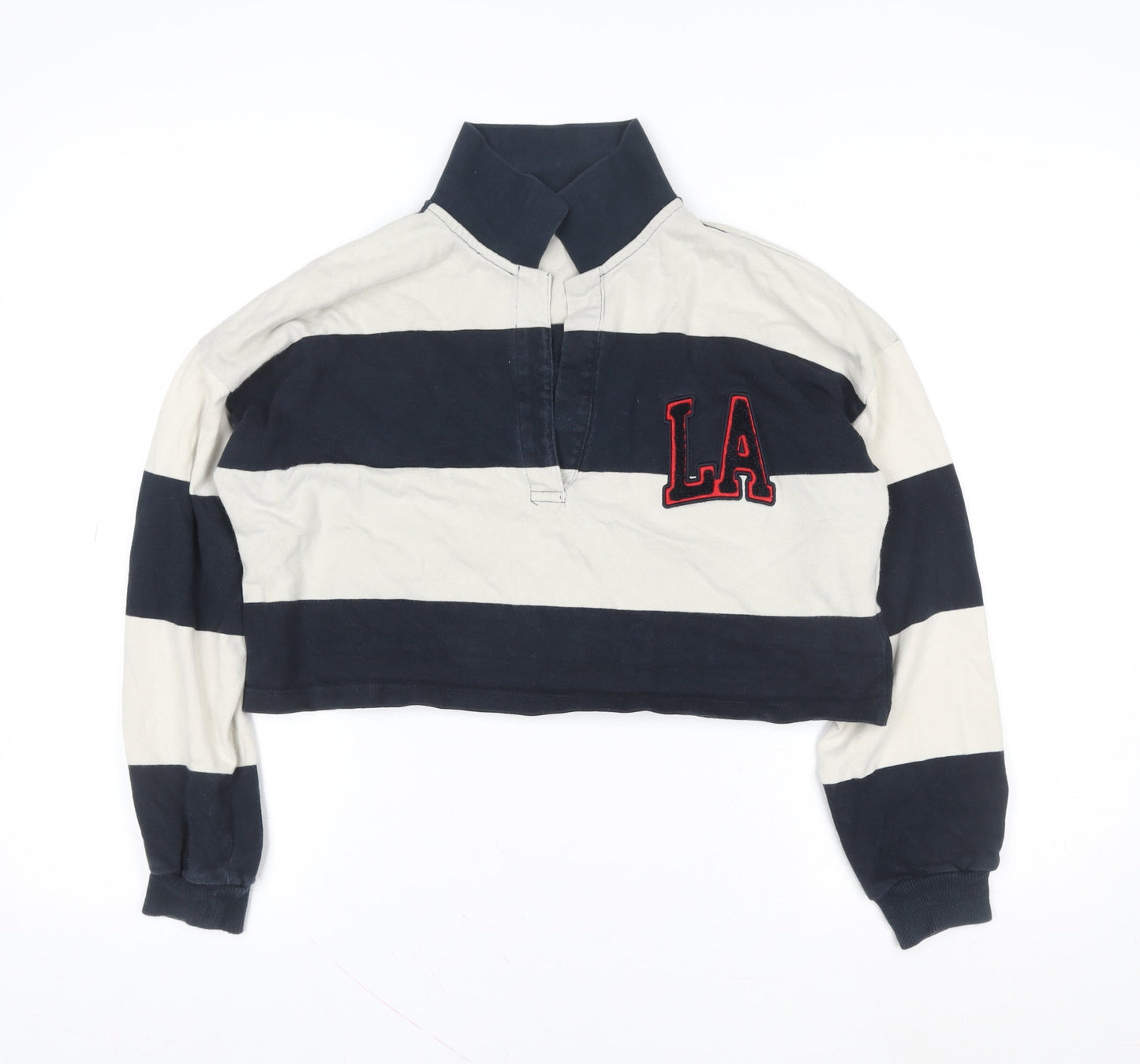 Pull&Bear Women Navy & White Striped LA Rugby Sweatshirt S