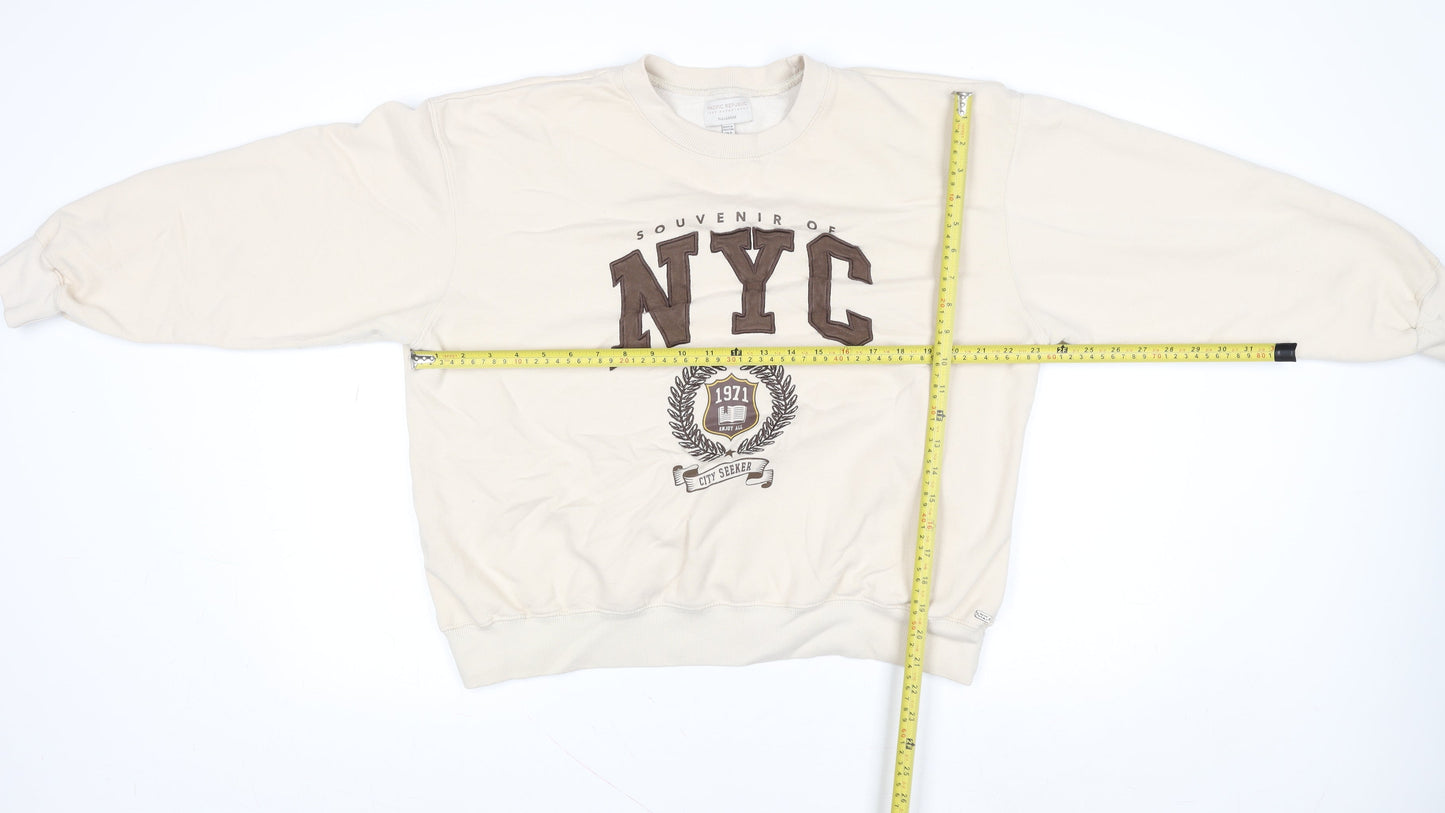 Pull&Bear Teen Beige NYC Graphic Pullover Sweatshirt Size M