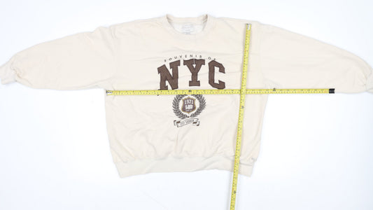Pull&Bear Teen Beige NYC Graphic Pullover Sweatshirt Size M