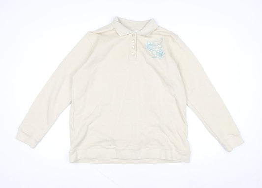 EWM Pure Classics Women's Beige Embroidered Henley Sweatshirt Size L 18-20