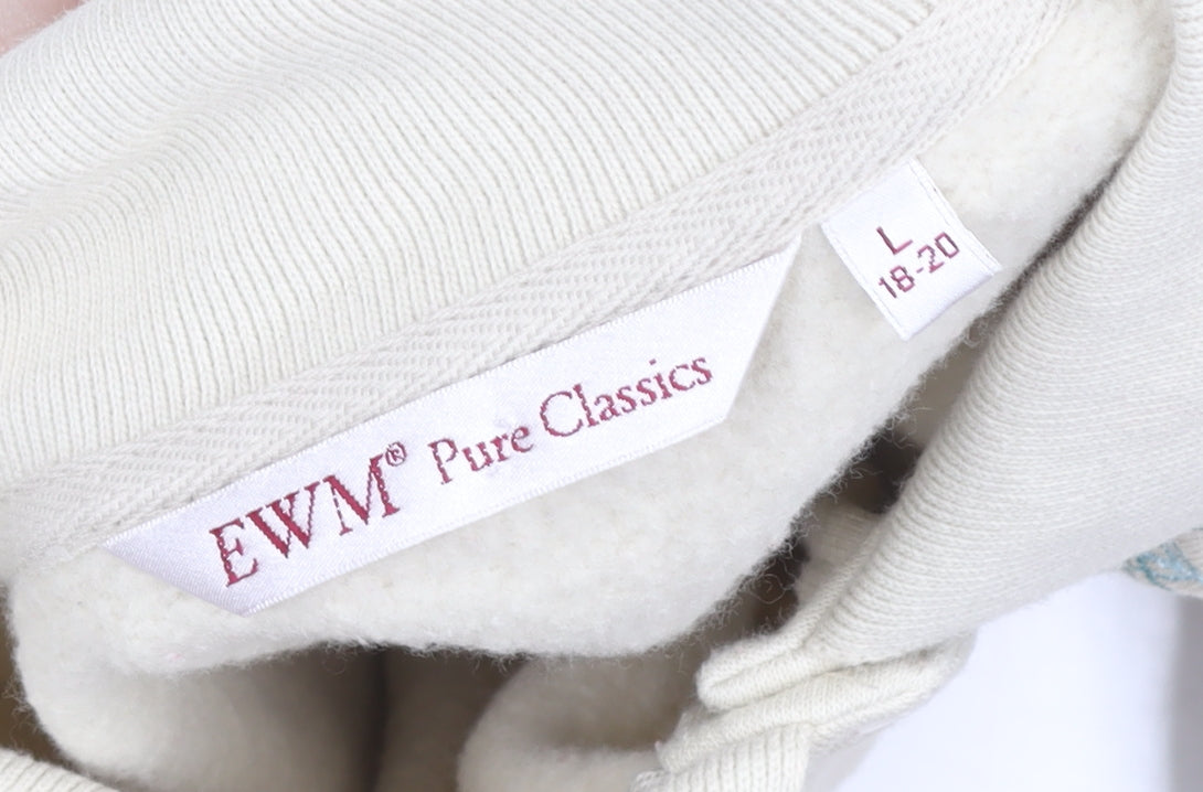 EWM Pure Classics Women's Beige Embroidered Henley Sweatshirt Size L 18-20