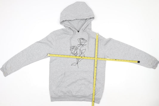 Boohoo Women Grey Size 6 Pullover Hoodie with Floral Print