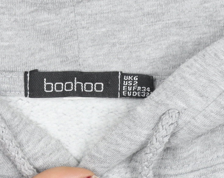 Boohoo Women Grey Size 6 Pullover Hoodie with Floral Print