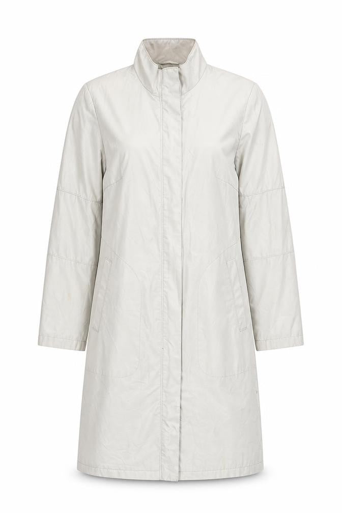 Nuage Women Ivory Long Rain Coat Size 12 Cotton Blend Water Resistant