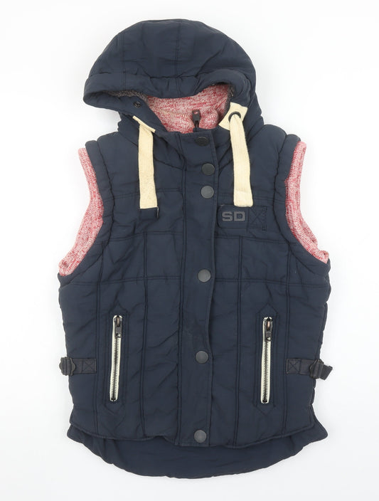 Superdry Women's Blue Puffer Hooded Waistcoat Size M