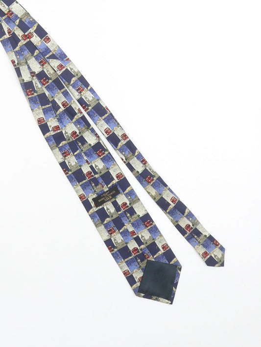 Marks and Spencer Men Blue Silk London Theme Pattern Tie 176cm
