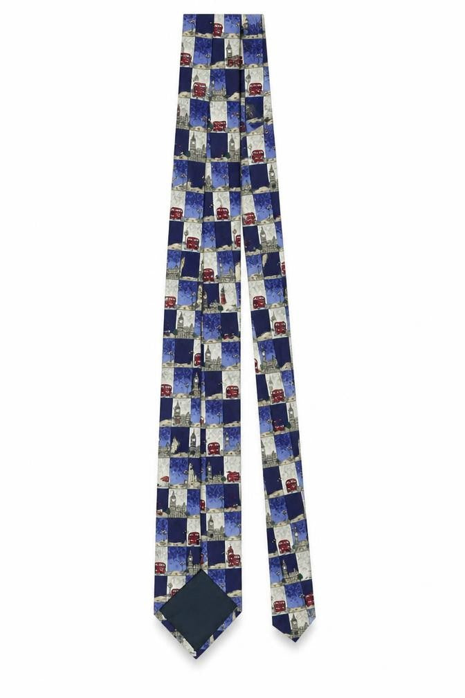 Marks and Spencer Men Blue Silk London Theme Pattern Tie 176cm