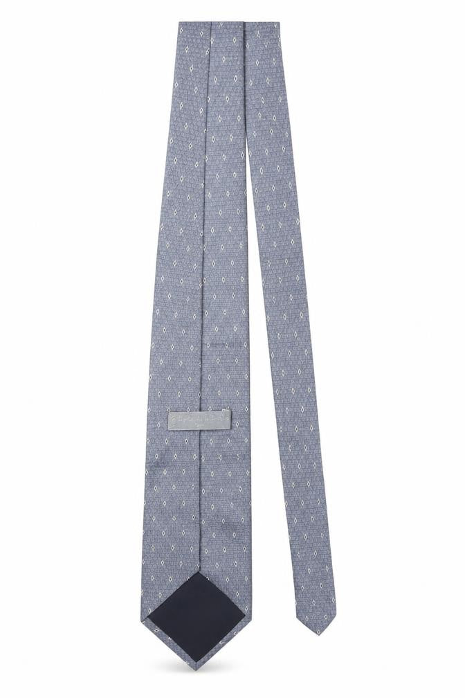 Charles de la Jonquière Paris Grey Silk Patterned Men's Tie 176cm