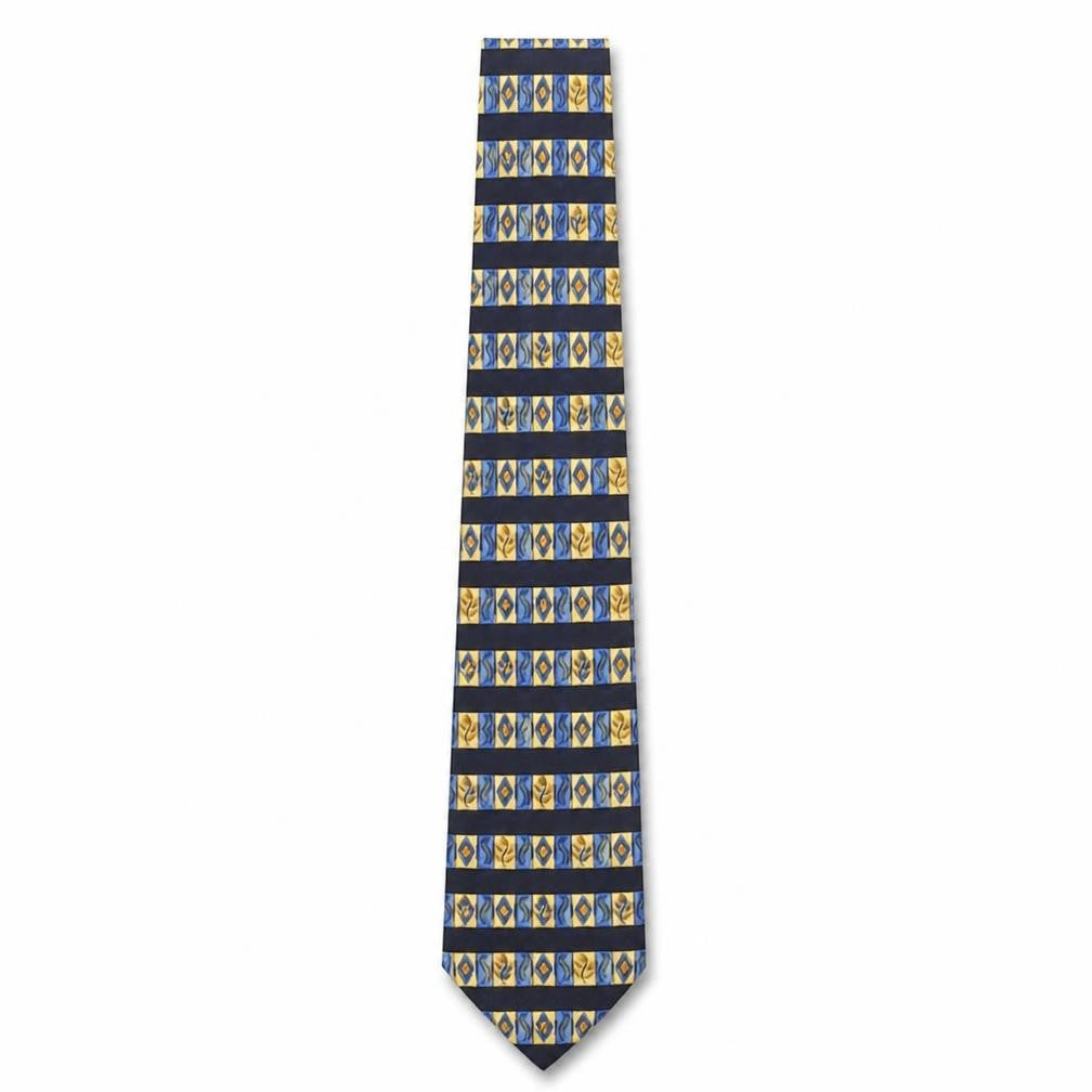 Scott & Taylor Men's Blue Yellow Striped Pure Silk Tie