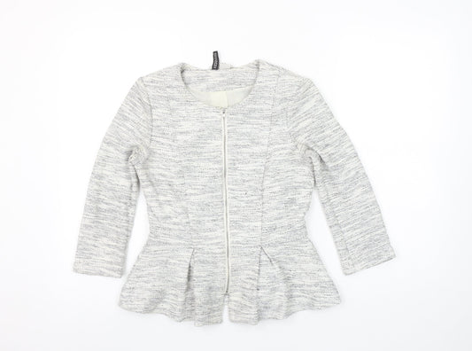 H&M Divided Women's Grey Peplum Zip Suit Jacket Size 8