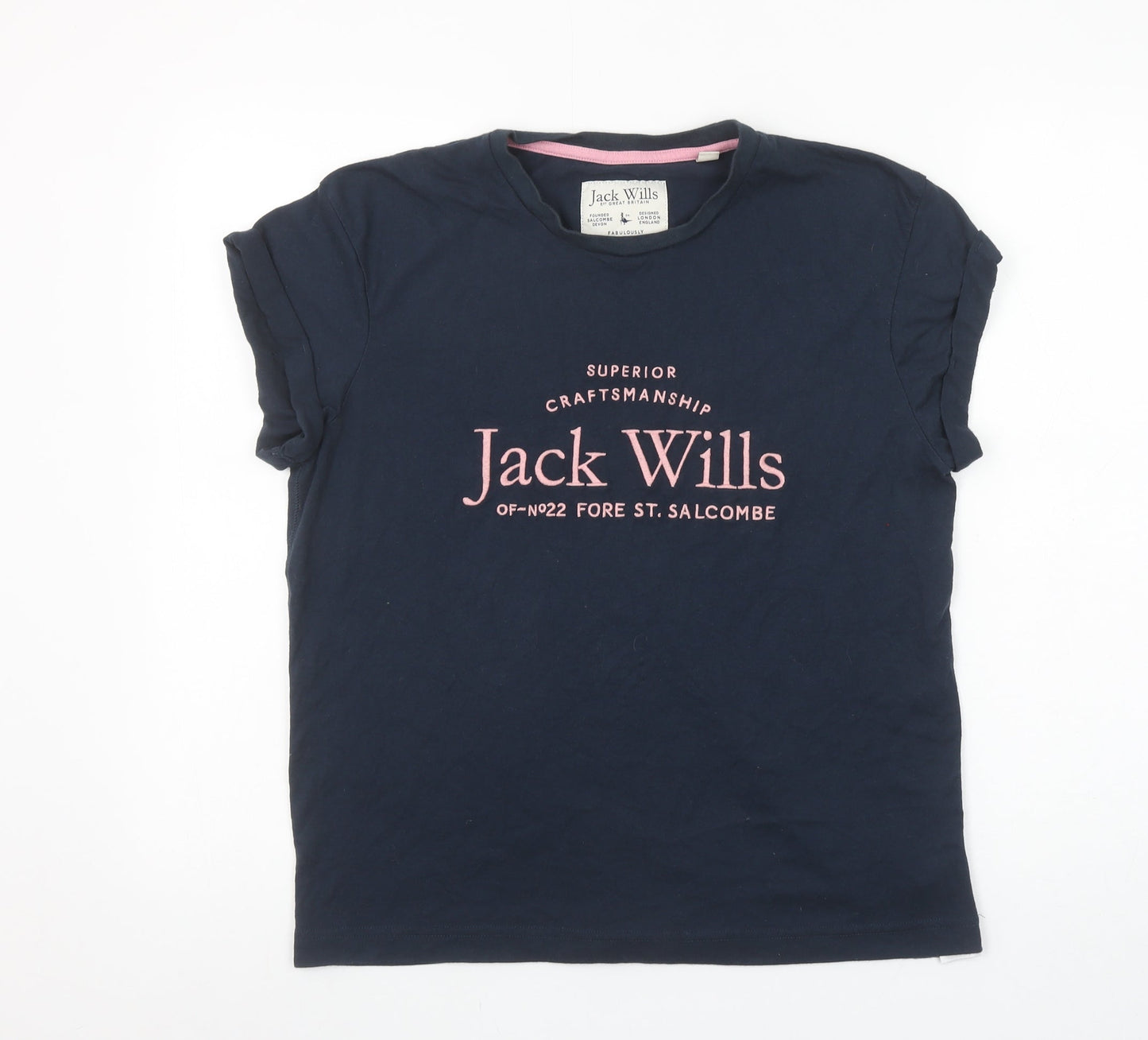 Womens UK Size 10 Jack Wills Blue Cotton Blend T-Shirt