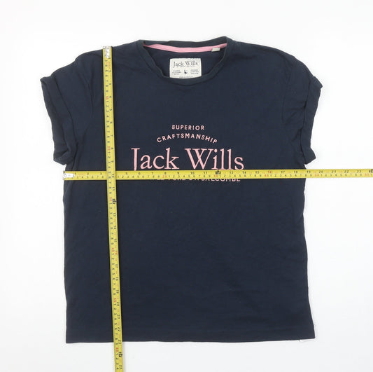Womens UK Size 10 Jack Wills Blue Cotton Blend T-Shirt