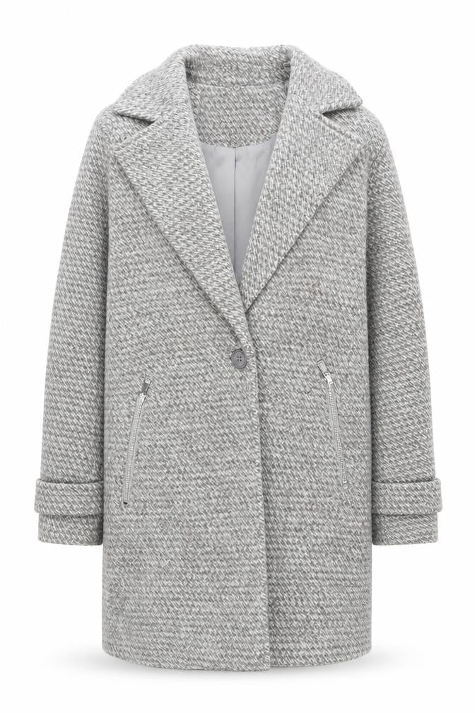 New Look Women Grey Wool Blend Mid-Length Herringbone Coat Size 14