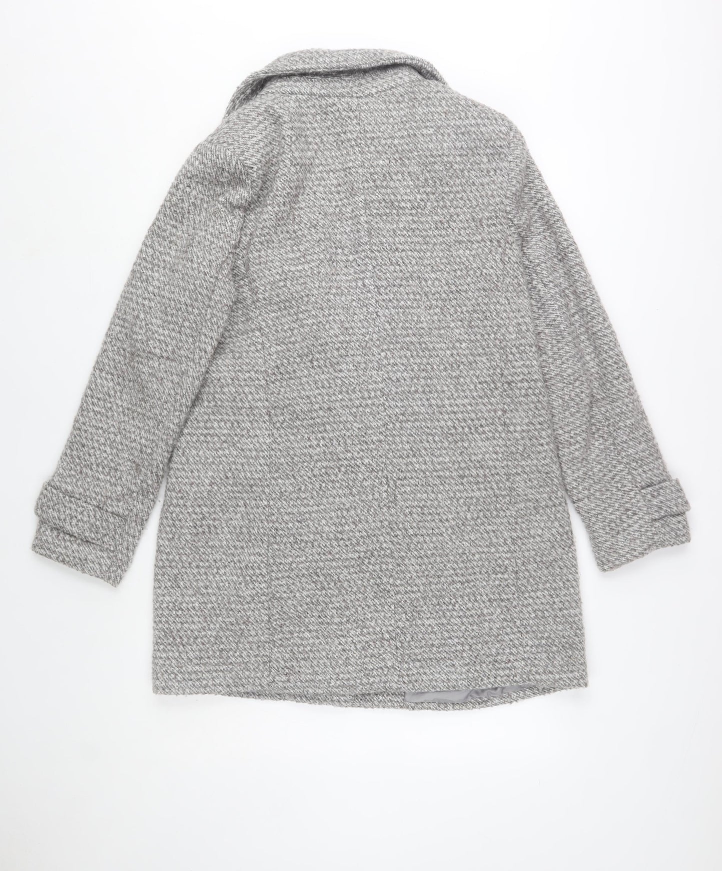 New Look Women Grey Wool Blend Mid-Length Herringbone Coat Size 14