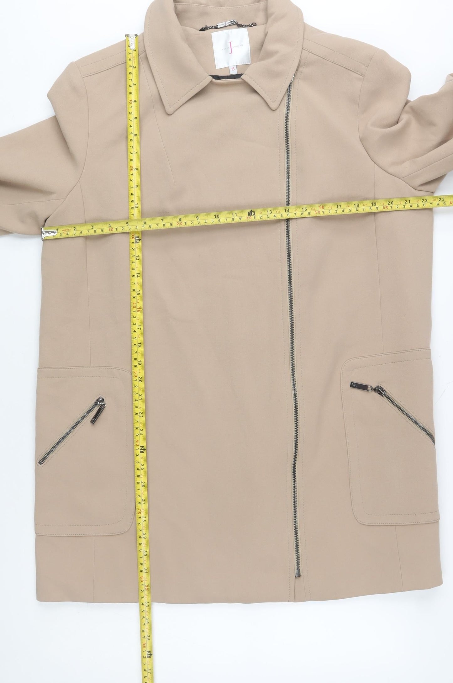 Jasper Conran Women’s Beige Zip Front Mid-Length Coat Size 18