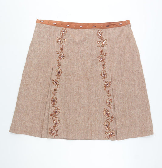 Florence & Fred Women's Beige Embroidered A-Line Tweed Skirt Size 20