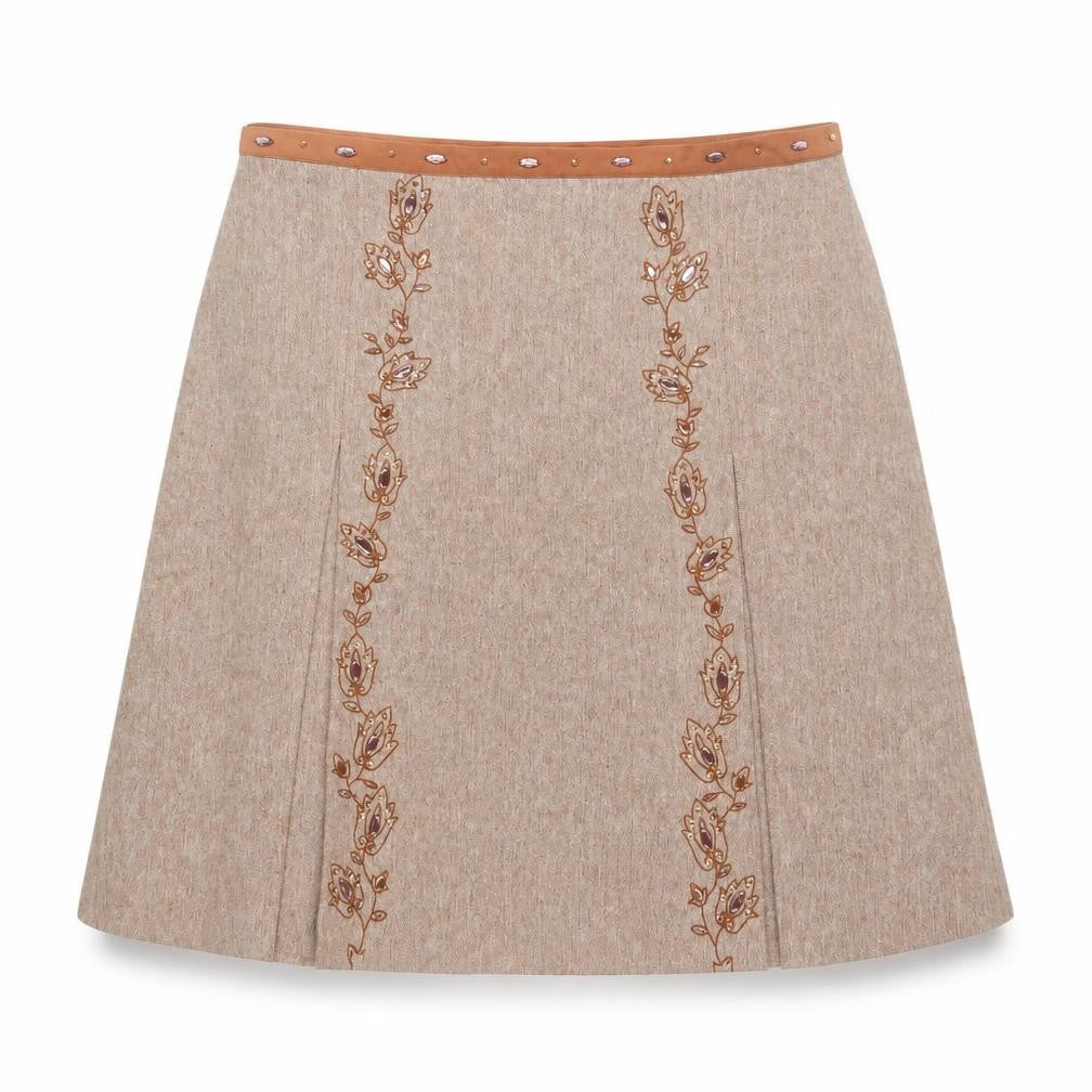 F&F Women's Beige Embroidered A-Line Tweed Skirt Size 20