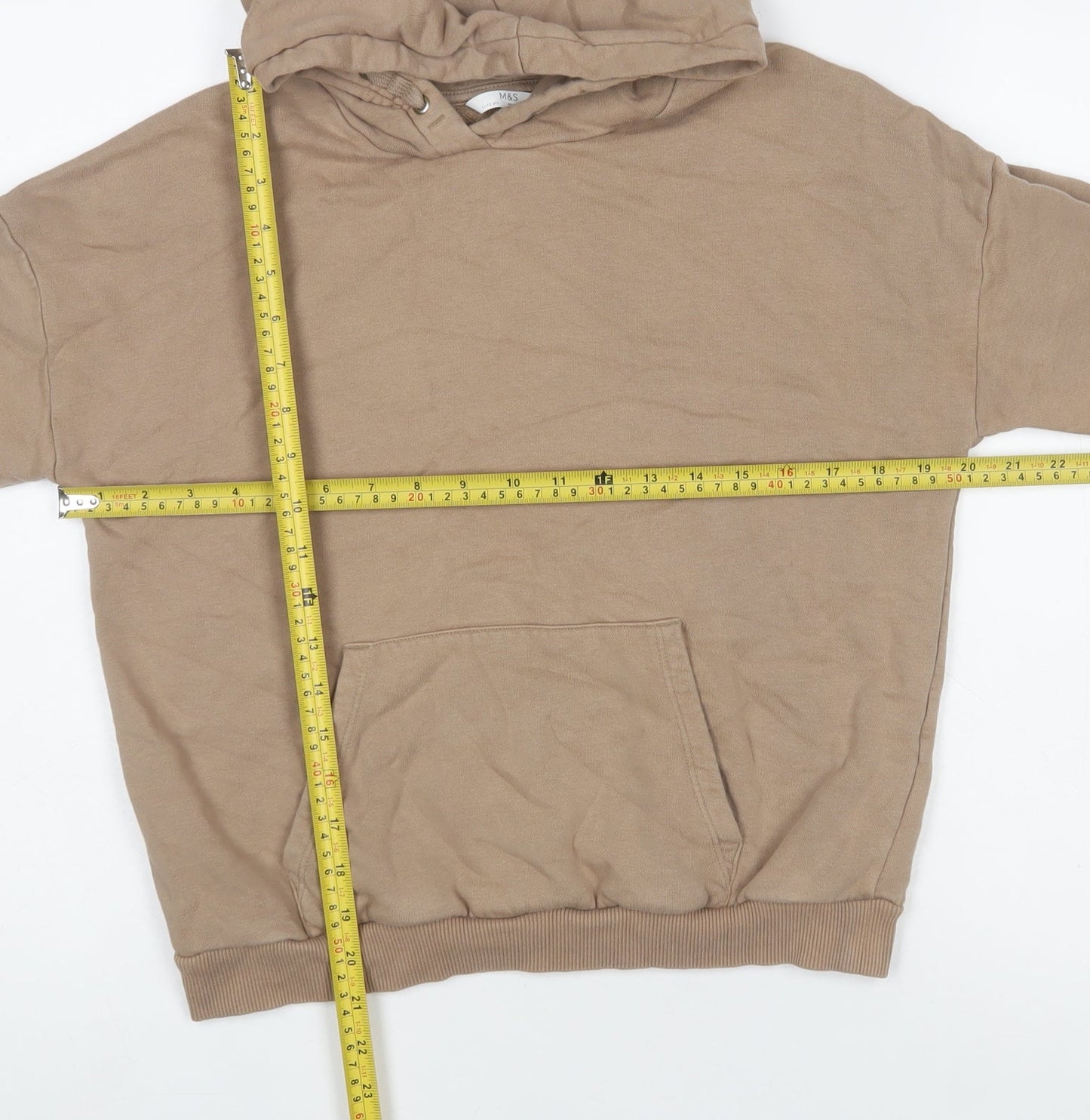 Marks and Spencer Boys Beige Pullover Hoodie 11-12 Years Cotton Blend